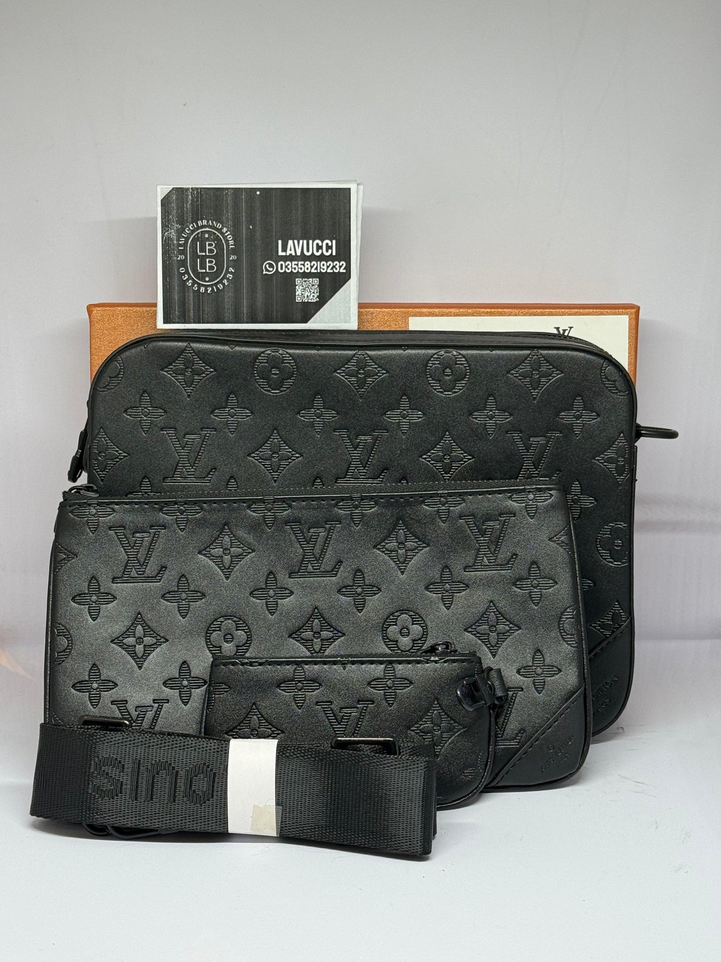 Lv trio side bag black embossed