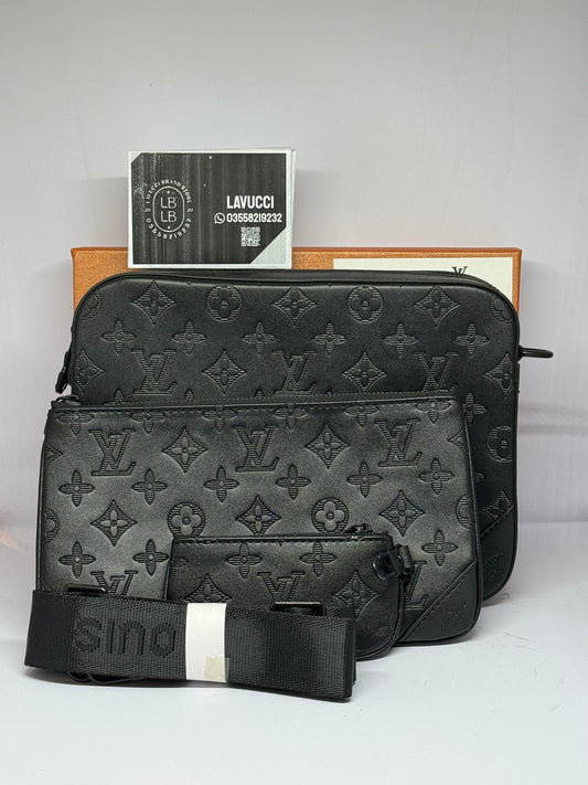 Lv trio side bag black embossed