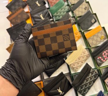 Lv brown check card holder