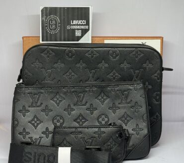 Lv trio black embossed side bag